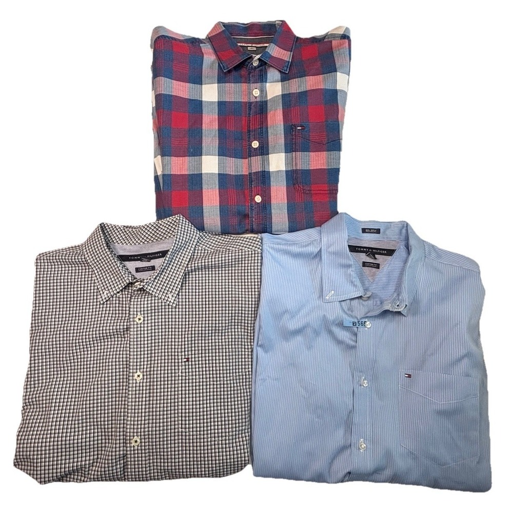 Lot of 3 Tommy Hilfiger Button Up Dress Shirts Men's Size XL Long Sleeve Preppy